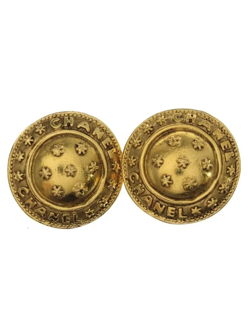 Chanel Star Motif Round Earrings Gold